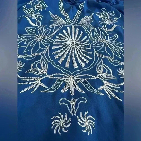 Lane Bryant plus size 26/28 blue white stitching sequin blouse office classic - Picture 6 of 10